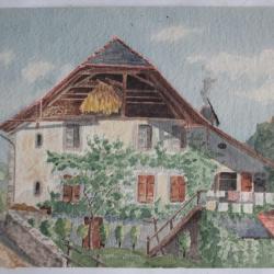 Aquarelle originale Ferme Alpes Suisse Rita Dehners