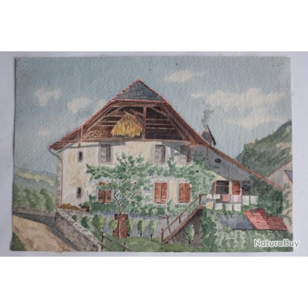 Aquarelle originale Ferme Alpes Suisse Rita Dehners