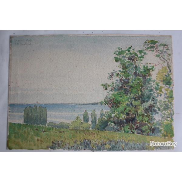 Aquarelle originale Paysage Crans 1917 H. V. Montfort Suisse