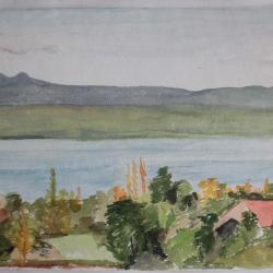 Aquarelle originale Paysage lacustre Alpes