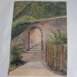 Aquarelle originale Arche en pierres Village