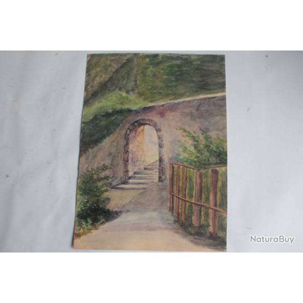 Aquarelle originale Arche en pierres Village