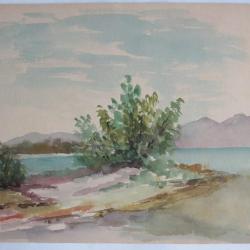 Aquarelle originale Paysage lacustre