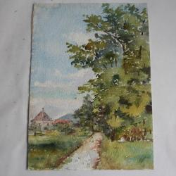 Aquarelle originale Paysage rural