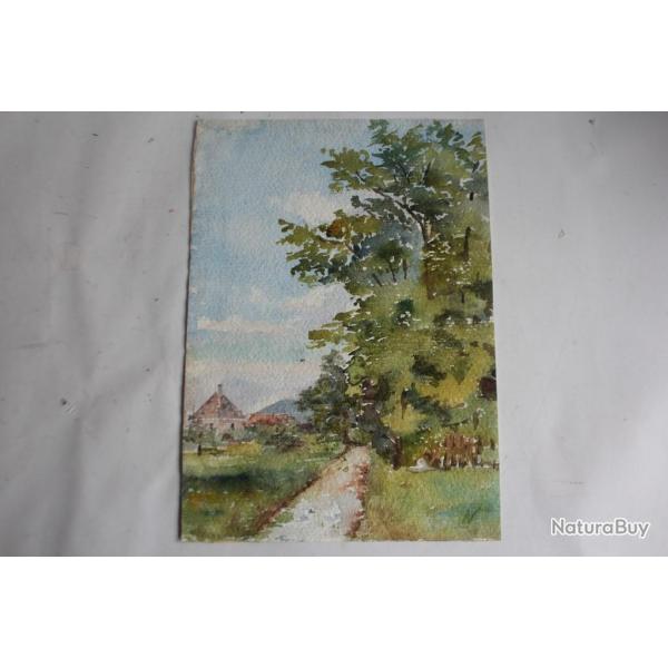 Aquarelle originale Paysage rural