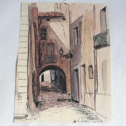 Aquarelle originale Ruelle Alexandre GIROD