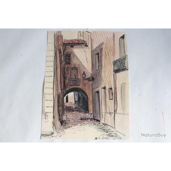 Aquarelle originale Ruelle Alexandre GIROD