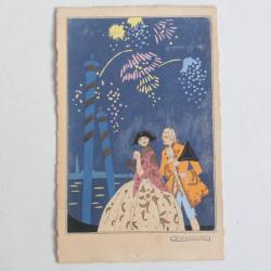 CPA Carte illustr&eacute;e rehauss&eacute;e &agrave; la main G. Meschini