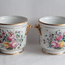 Paire Cache pots porcelaine Fleurs