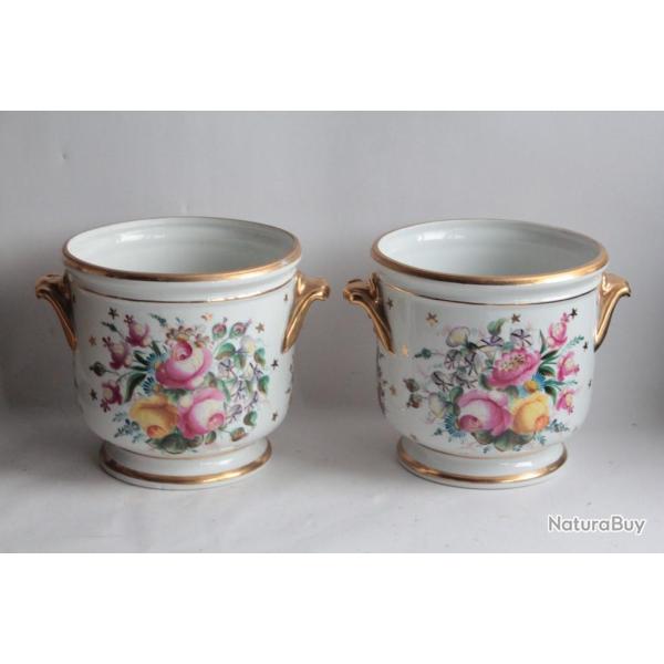 Paire Cache pots porcelaine Fleurs