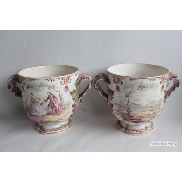 Paire Cache pots fa�ence Marseille Veuve Perrin