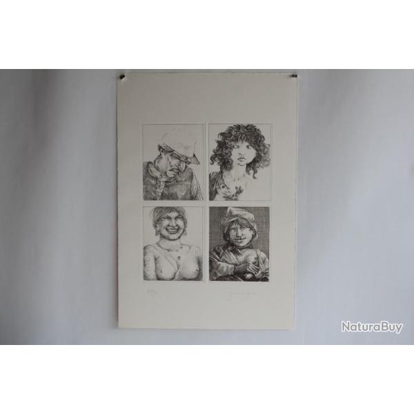 Gravure Eau forte originale Giovanni Gromo I figli del vento