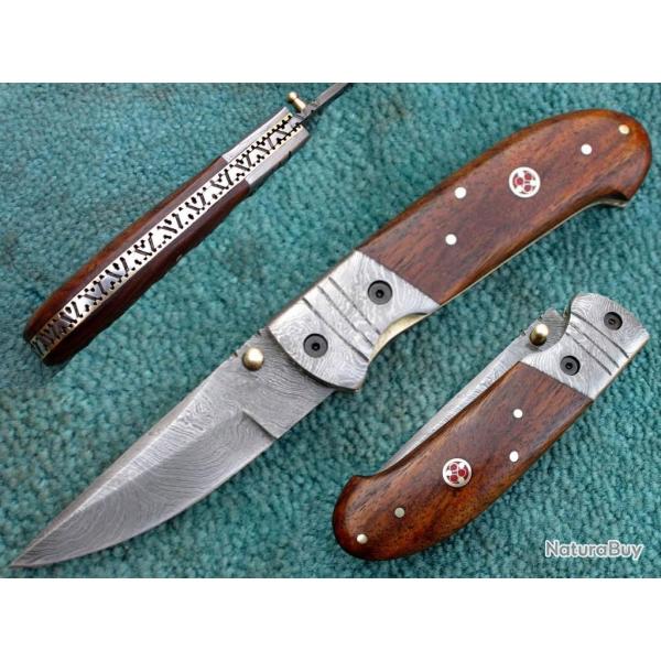 Couteau pliant Damas - Bois de rose palissandre - Pin's mosa�que