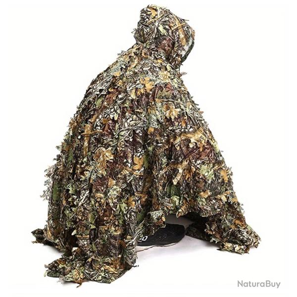 Combinaison de camouflage 3D feuilles, poncho de chasse et d'observation d'oiseaux camouflage chasse