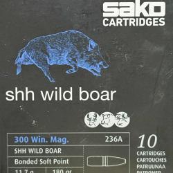 Cartouche SAKO shh wild boar calibre 300 win mag 11.7g 180grs x10