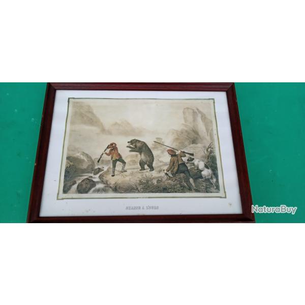 ANCIENNE GRAVURE  :  F GRENIER  1793 / 1867  . "   CHASSE  A  L OURS  "  .