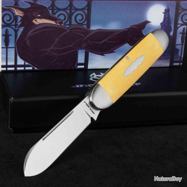 Couteau Jack Wolf Knives Equal End Jack Lame Spear Point Acier 14C28N Manche Ivory Micarta J