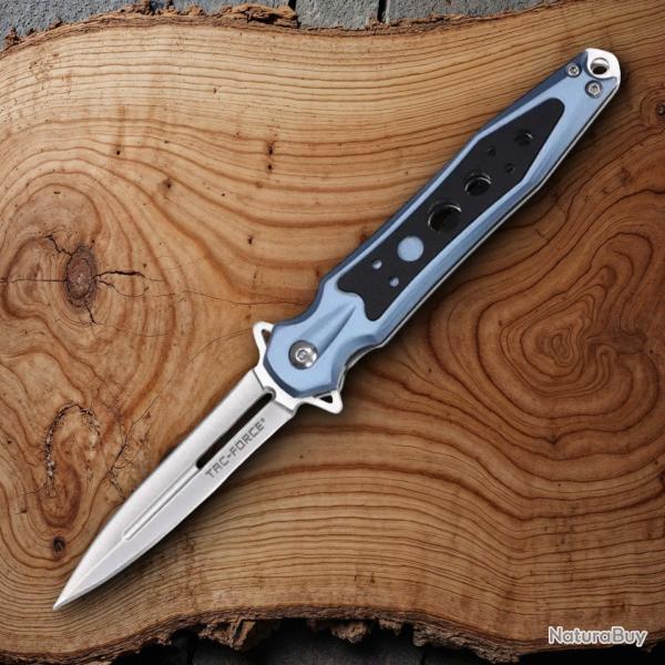 Couteau Semi Automatique Tac Force Lame Dague Acier 3Cr13MoV Manche Aluminium Blue Linerlock