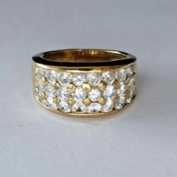 Bague massive en or massif 14 carats et strass - taille 49