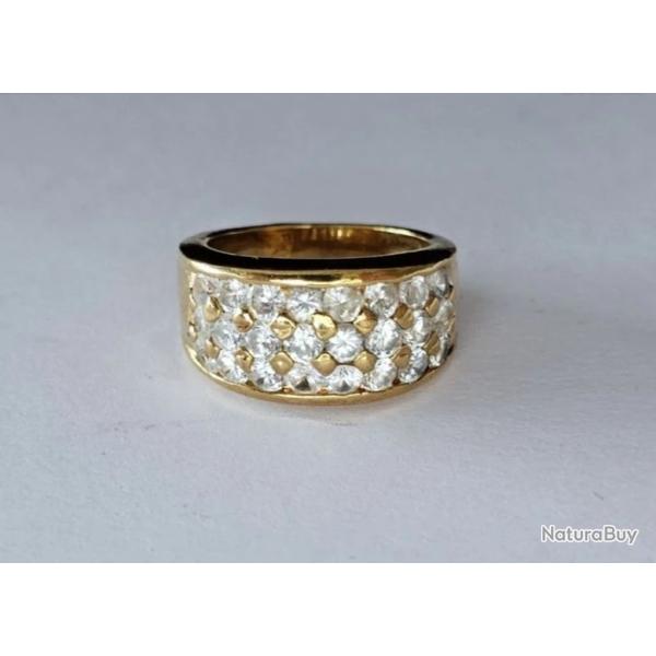Bague massive en or massif 14 carats et strass - taille 49