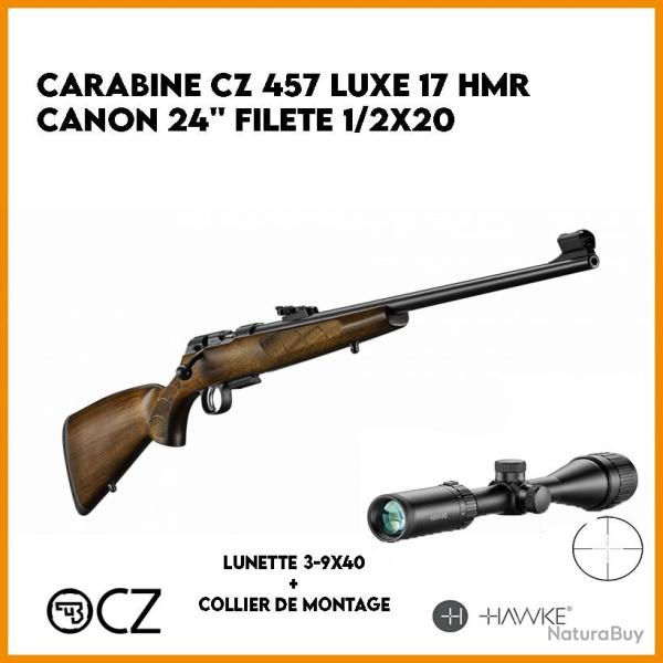 PACK CARABINE CZ 457 LUXE 17 HMR CANON 24'' FILET� 1/2X20 