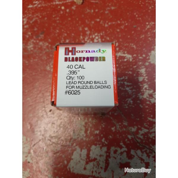 100 Balles Rondes HORNADY Cal 40 395 blackpowder