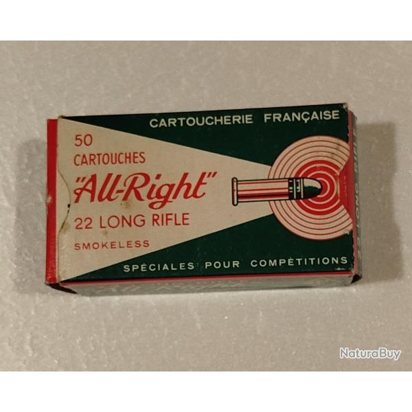 Collection : bo�te de 22 LR cartoucherie fran�aise "All right" contenant 7 munitions.