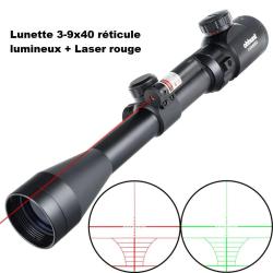 Lunette de tir 3-9x40 EG avec laser rouge et r&eacute;ticule lumineux colliers 11 ou 22 mm