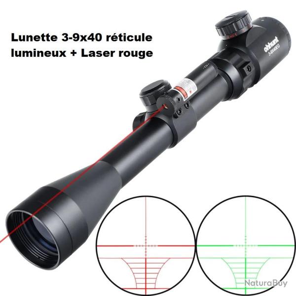 Lunette de tir 3-9x40 EG avec laser rouge et r�ticule lumineux colliers 11 ou 22 mm