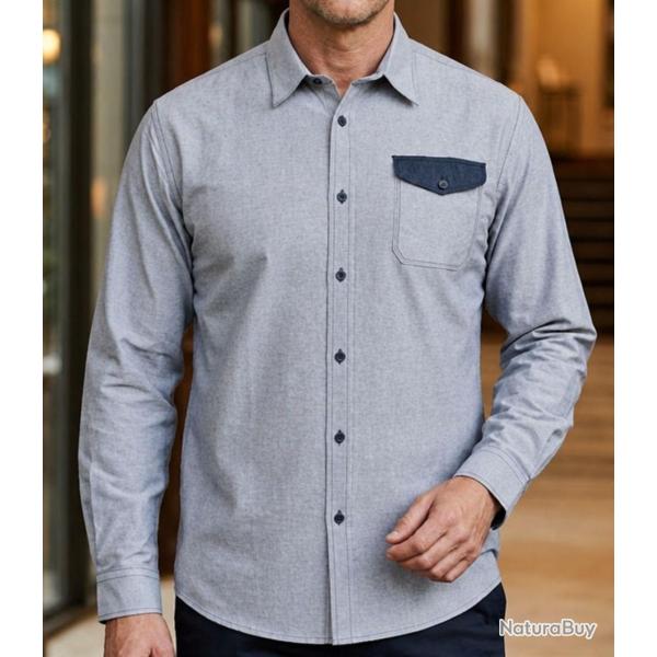 WINCHESTER TALISMAN1 -- Chemise manches longues bleu chambray : aisance naturelle en pur coton 39/40