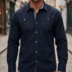 WINCHESTER TONIGHT1 -- Chemise manches longues noir : confort et texture en pur coton 41/42