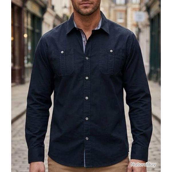 WINCHESTER TONIGHT1 -- Chemise manches longues noir : confort et texture en pur coton 41/42