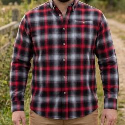 CHALLENGER TRADITION3 -- Chemise manches longues rouge et gris : l'aisance du tissu extensible 49/50