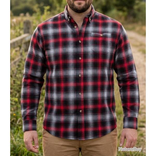 CHALLENGER TRADITION3 -- Chemise manches longues rouge et gris : l'aisance du tissu extensible 49/50