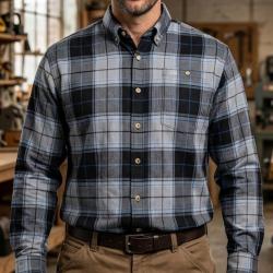CHALLENGER TRADITION4 -- Chemise manches longues gris et bleu : l'aisance du tissu extensible 39/40