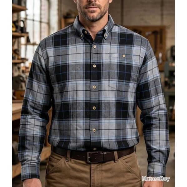 CHALLENGER TRADITION4 -- Chemise manches longues gris et bleu : l'aisance du tissu extensible 41/42