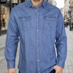 WINCHESTER TUMULTE2 -- Chemise manches longues bleu stone : style western et confort 100 % coton M