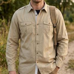 CHALLENGER TWENTY2 Chemise manches longues beige confort 100 coton et style militaire