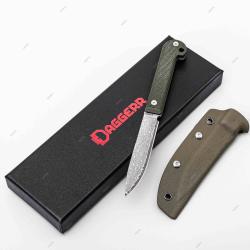 Couteau Daggerr Ataman Lame Acier Damas VG-10 Manche Green Micarta Etui Kydex DGR2409SGNDM