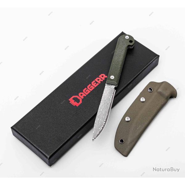 Couteau Daggerr Ataman Lame Acier Damas VG-10 Manche Green Micarta Etui Kydex DGR2409SGNDM