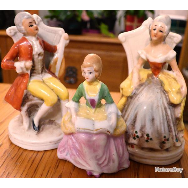 3 PORCELAINES ANCIENNES - TRIO DE FIGURINES POUR COLLECTION OBJETS DIVERS -  AVEC MARQUAGES AU DOS