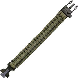 Bracelet paracorde pierre &agrave; feu et sifflet 101 Inc vert arm&eacute;e