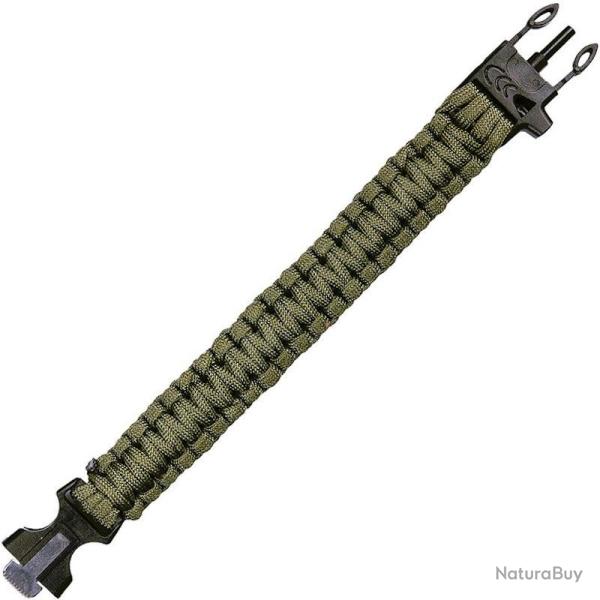 Bracelet paracorde pierre � feu et sifflet 101 Inc vert arm�e
