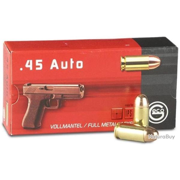 Cartouches GECO Calibre .45 ACP (.45 AUTO) FMJ 230grs - Boite de 50 unit�s