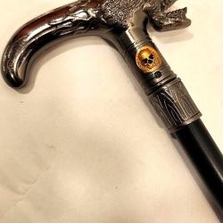 Canne T&ecirc;te de mort/BIKERS/SKULL FLAME