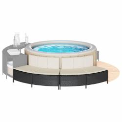 Bancs de spa avec coussins 2 pcs noir r&eacute;sine tress&eacute;e