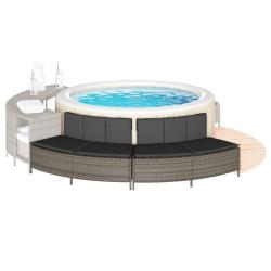 Bancs de spa avec coussins 2 pcs gris r&eacute;sine tress&eacute;e