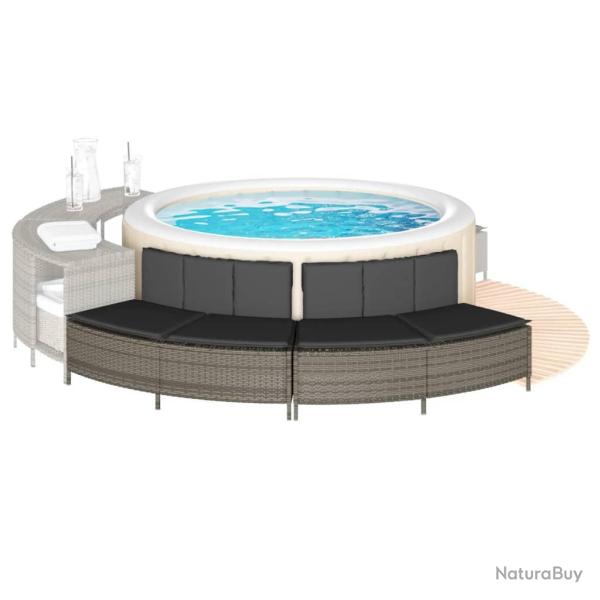 Bancs de spa avec coussins 2 pcs gris r�sine tress�e