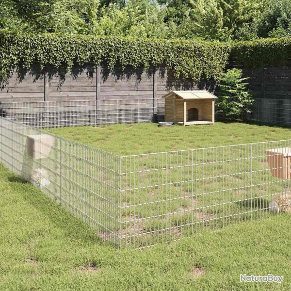 Enclos pour animaux en libert� 48panneaux 54x60cm fer galvanis�