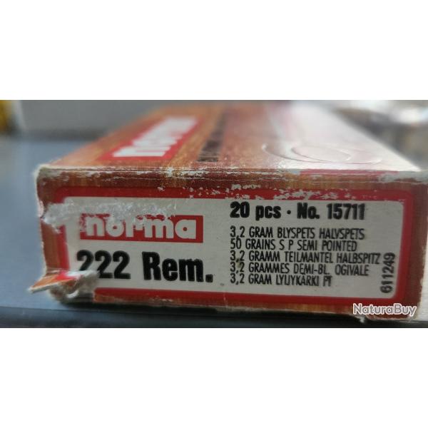 Lot  cartouche  calibre 222 remington Sellier bellot  norma